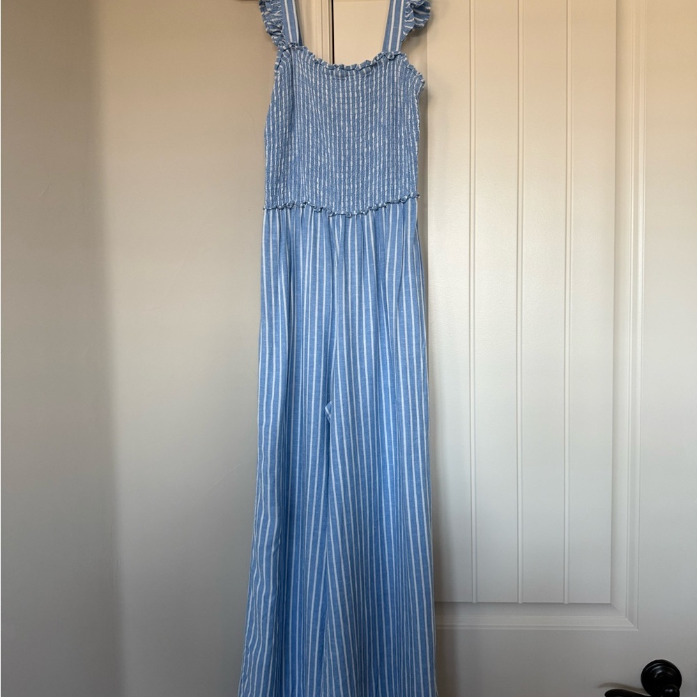 H&M Blue and White Striped Jumpsuit